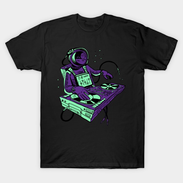 Dj Astronaut Space Man Disc Jockey T-Shirt by UNDERGROUNDROOTS